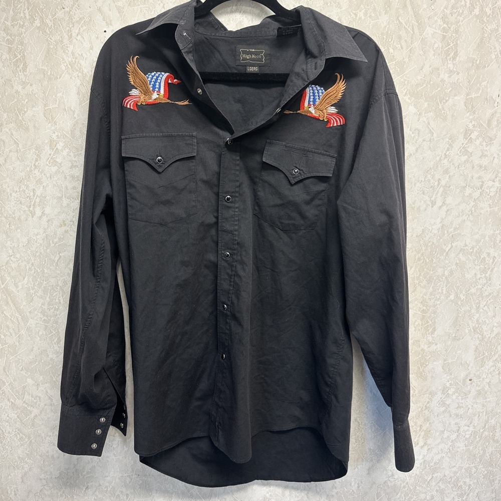 High Noon Western Shirt Men's Size‎ Large Black Cowboy Rancher Eagle Pearl Snap